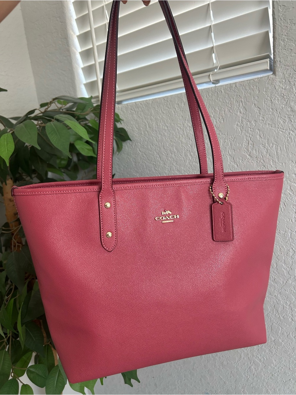 Coach Rose Pink Leather Tote with Gold Hardware